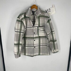 H&M Green and Gray plaid shacket like new sz L